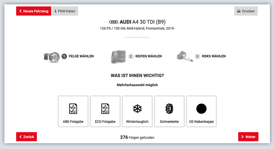 Felgenkonfigurator erklärt - Schritt 5 Zusatzauswahl
